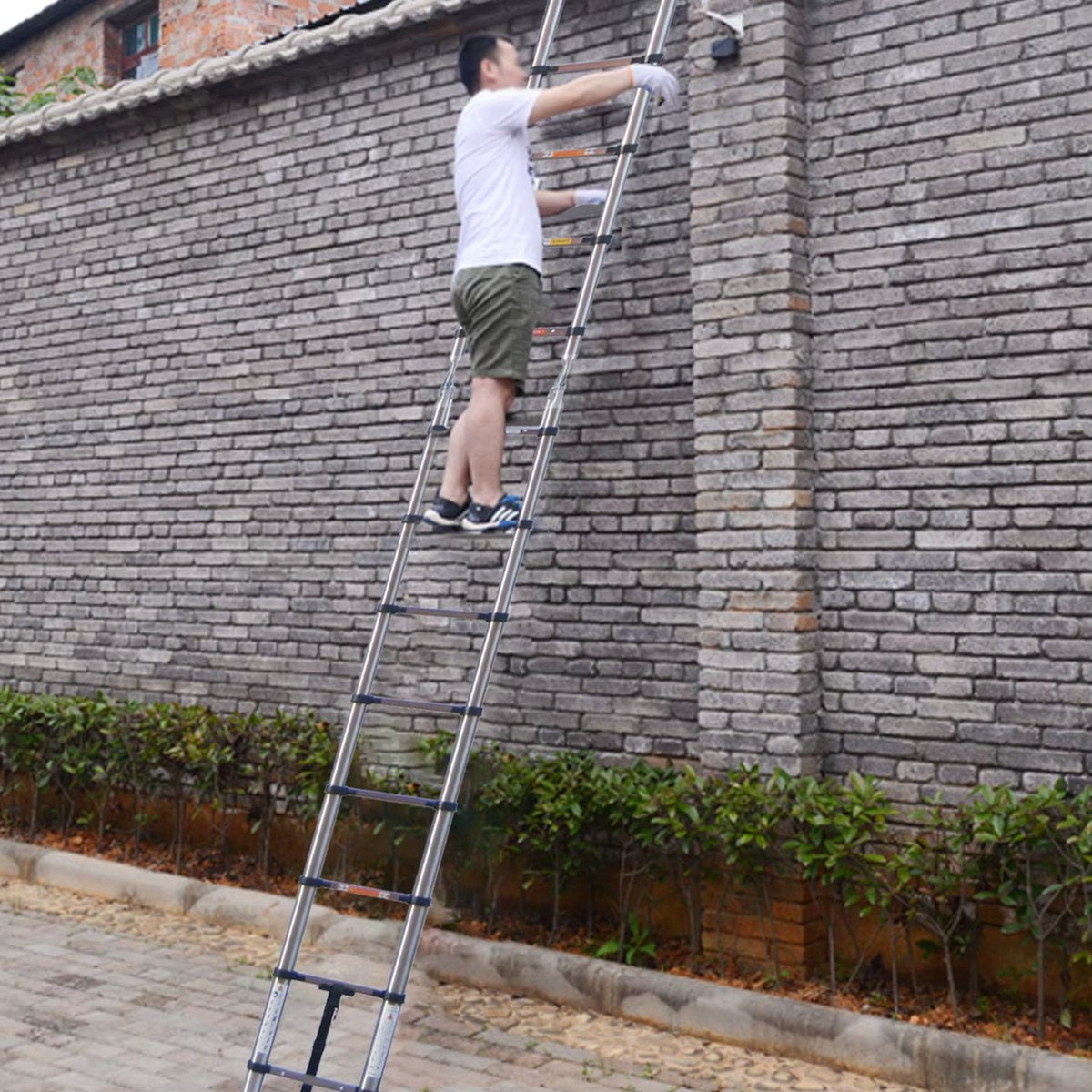Telescopische Vouwladder Zyrell - 5M - A-Frame & Rechte Ladder - Roestvrijstaal - 2-in-1 Verlengladder - 150kg Draagvermogen