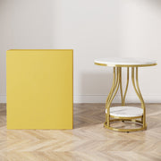 Moderne Bijzettafel met 2 Lagen - Marmerlook - Goud - Voor woonkamer of slaapkamer - Tafeltje