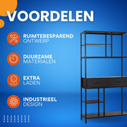Boekenkast XL Milano - 4 Lades - Boekenrek - Woonkamer, slaapkamer en kinderkamer - Hout - 180x90cm