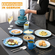 Majestic Lucenzo Serviesset - 16 delig - 12 persoons - Mix blauw - Dinerborden - Bordenset - Diepe borden - Ontbijtborden - Servies - Keukenservies - Luxe design - Tafelstijl