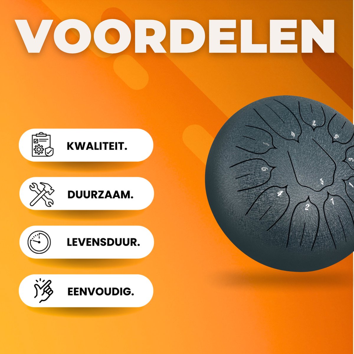 Tongue drum Deluxe - 25cm - Handpan Handtrommel - Tongtrommel staal - Steel Tong - 11 tonen Percussie Instrument - Klankschaal set - Marine blauw
