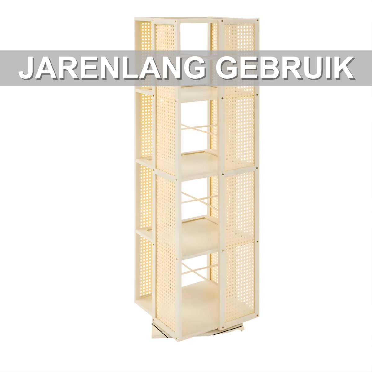 Draaibare boekenkast - Boekenrek - Opberruimte - Voor boekenopslag - Voor boeken en decoratie - 4-laags - 360° draaibaar ontwerp - Cream white
