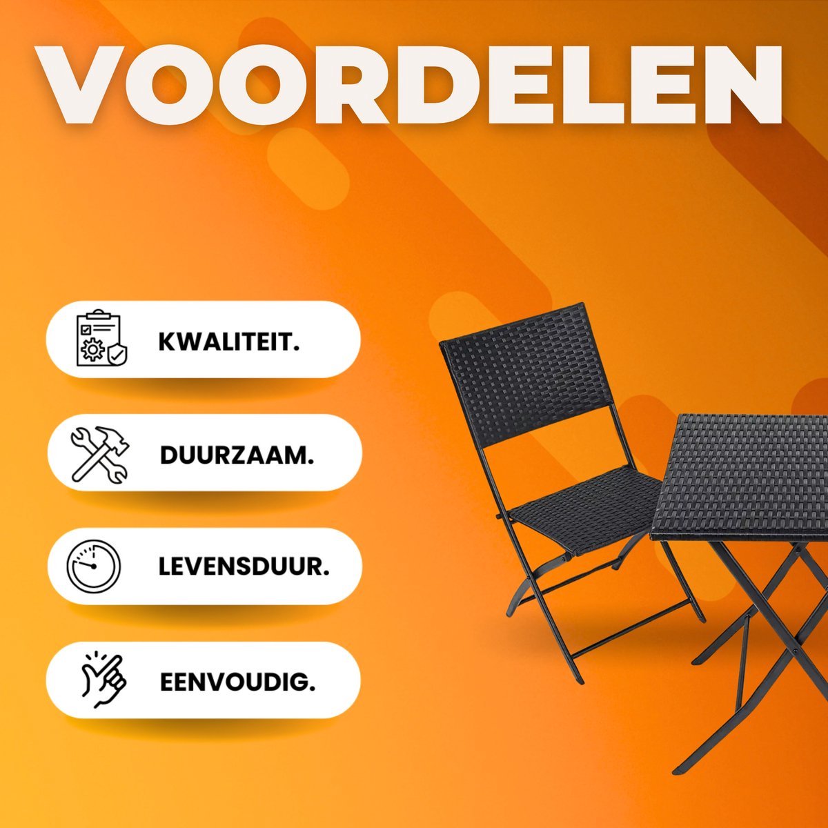 Outdoor Klaptafel Set Valora - Balkonset - 3-delig - Voor Camping en Picknick - Opvouwbare Rotan Meubelstoel en Tafel - Draagbare Balkonset met 2 Stoelen - Donkergrijs