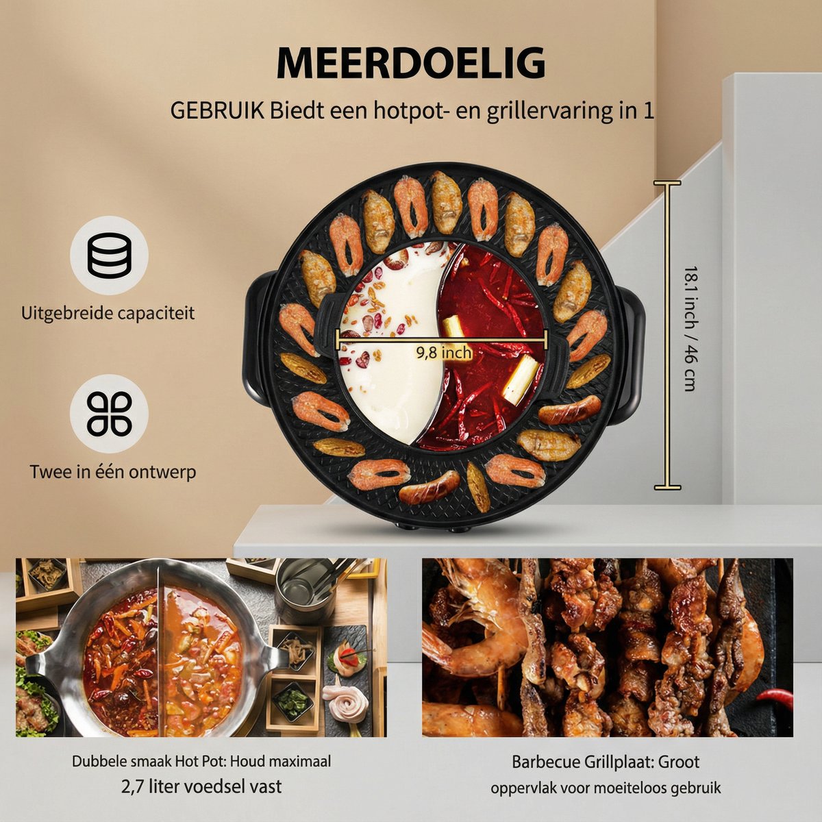 Koreaanse BBQ/Hotpot - Zwart - Koreaanse Grill - Inclusief Deksel