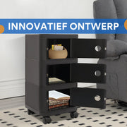 Nachtkastje - Bijzettafel - met Wielen - 32 cm - met Verborgen Opbergruimte - Moderne Opbergtafel voor Slaapkamer & Woonkamer - 3-laags - Zwart