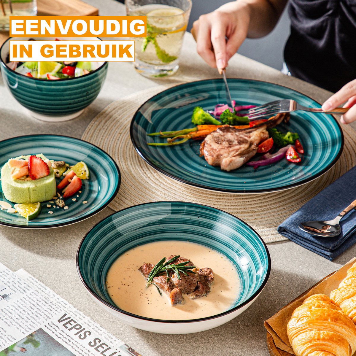 Royal Bordenset – 6 persoons – 24 delig – Groen Keramisch – Dinerborden – Breakfast Plates
