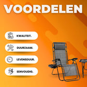 Opvouwbare Ligstoel voor de Tuin - Tuinstoel - Ligbed - Met tafeltje - 2 stuks- Grijs