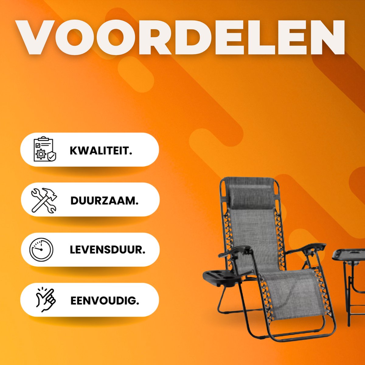 Opvouwbare Ligstoel voor de Tuin - Tuinstoel - Ligbed - Met tafeltje - 2 stuks- Grijs