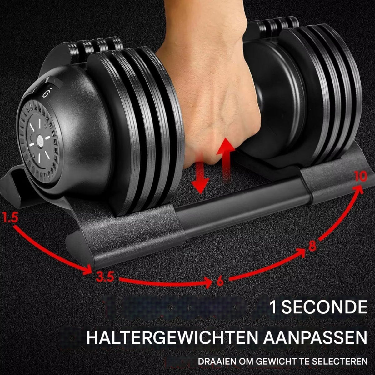 Verstelbare Halters Fioren - Halterset van 10 kg met Rek - Snel Verstelbare, Veilige Grip Gewichten voor Compacte Handgewichten - 2 stuks