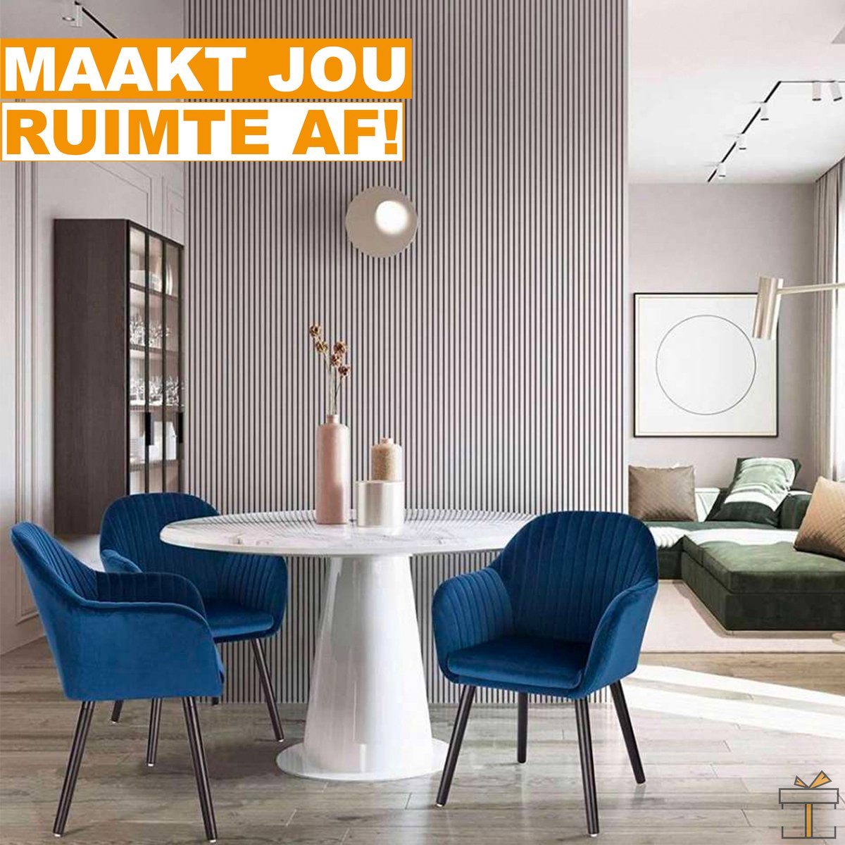 Happyment Eetkamerstoelen Blauw Deluxe - Set van 4 - Woonkamerstoelen met rugleuning - Keukenstoelen - Fauteuil - Kuipstoel - Fluweel
