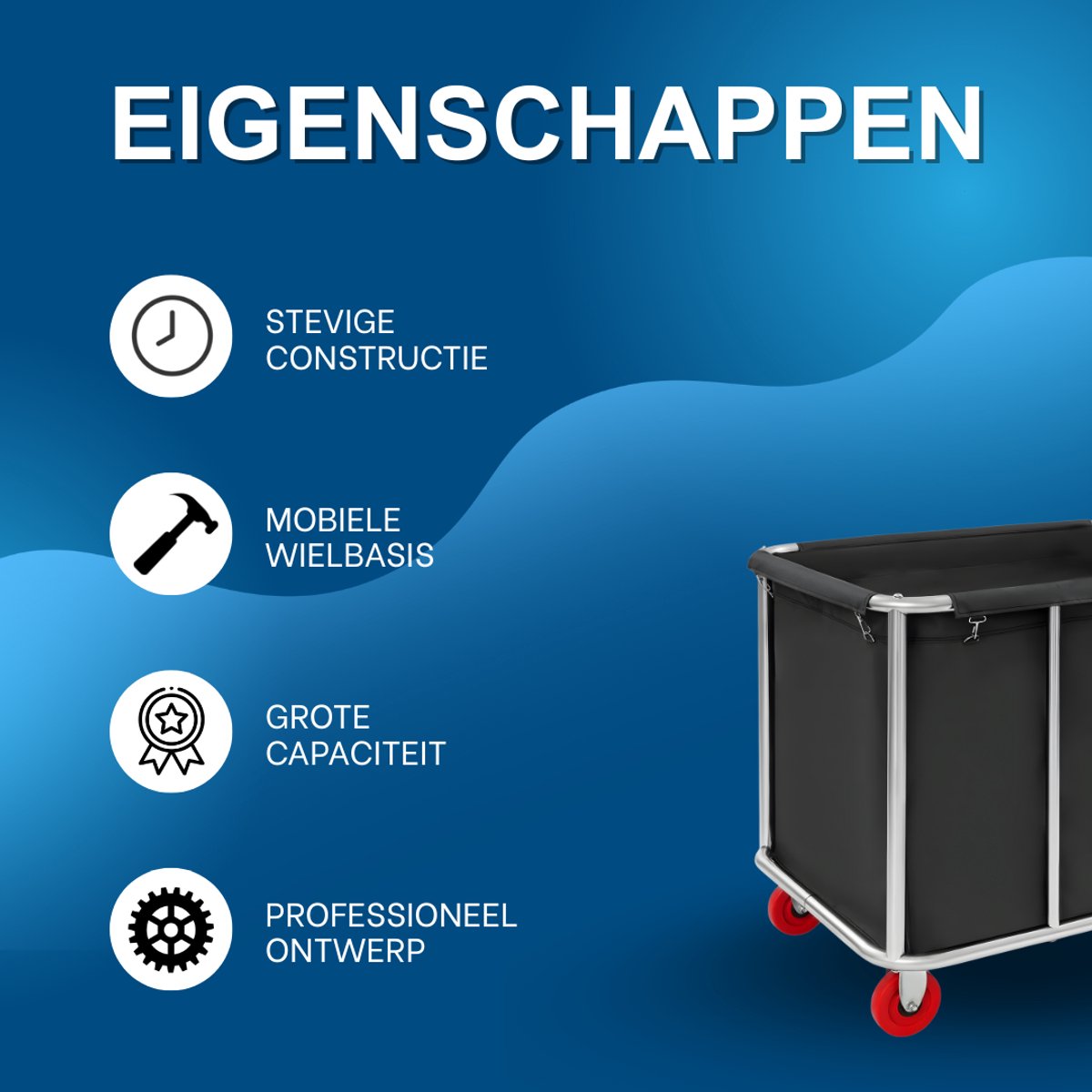 Waswagen - Wasverzamelwagen - Wasmand - Voor thuis, hotel en horeca - Zwart