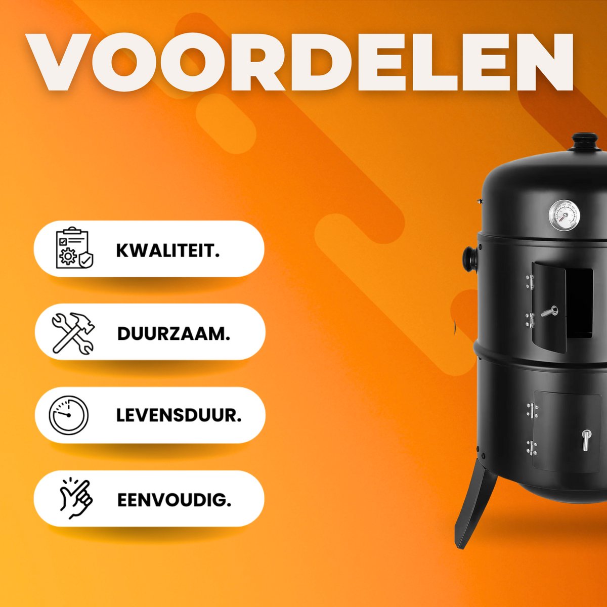 Houtskool grill - 3-in-1 - Ø45 cm - Houtskoolbarbecues - Briketten - Met deksel - Smoker