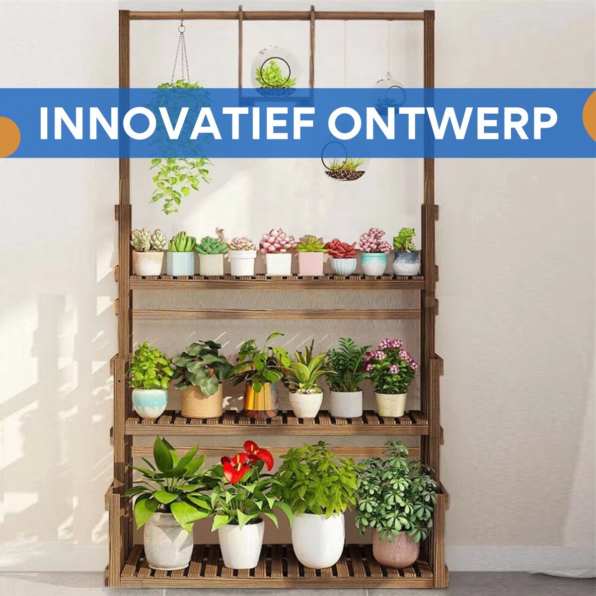 Velano Houten plantenstandaard - 3 lagen - Bloemenrek - Bonsai plantenrek - Voor binnen & buitengebruik