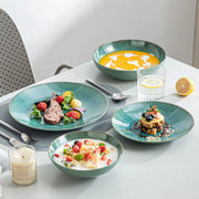Ornamenta Ornate Bordenset – 48 delig -12 persoons – Groen Keramisch – Eetborden – Kleine Borden