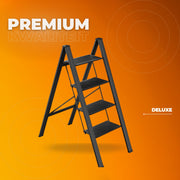Huishoudtrap - Keukentrap - 4 treden - Ladder Aluminium - Opstapkruk met anitslip - Lichtgewicht - 150KG Belastbaar - Zwart