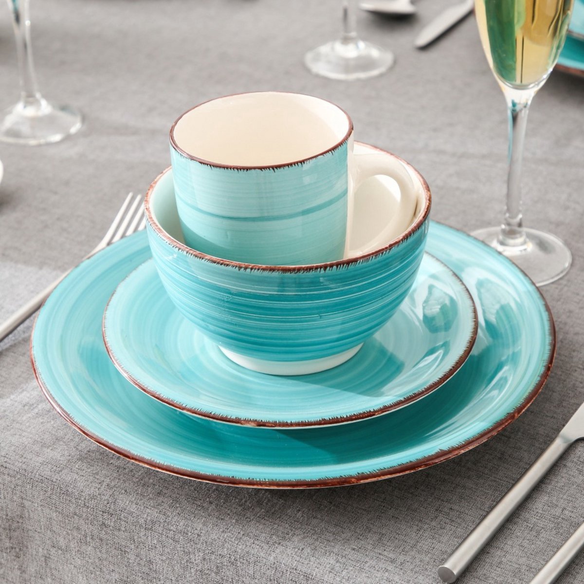 Elite Dinerborden - 4 persoons - 16 delig - Blauw Keramisch - Eetborden - Kleine Borden