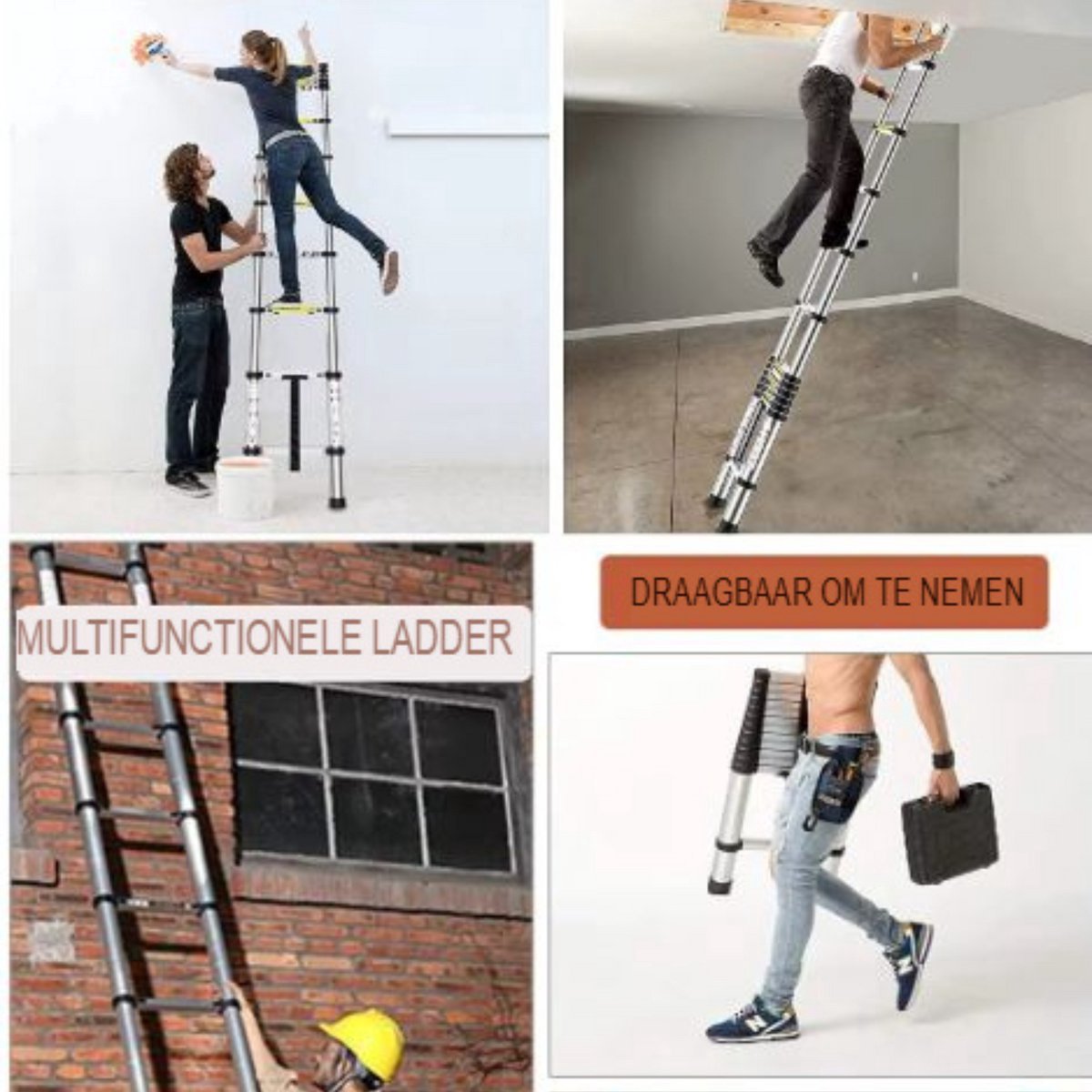 Telescopische Ladder Rovendo - Roestvrijstalen Vouwladder - Draagbare Uitschuifbare Loft Ladder - Max. Belasting 150kg - EN131