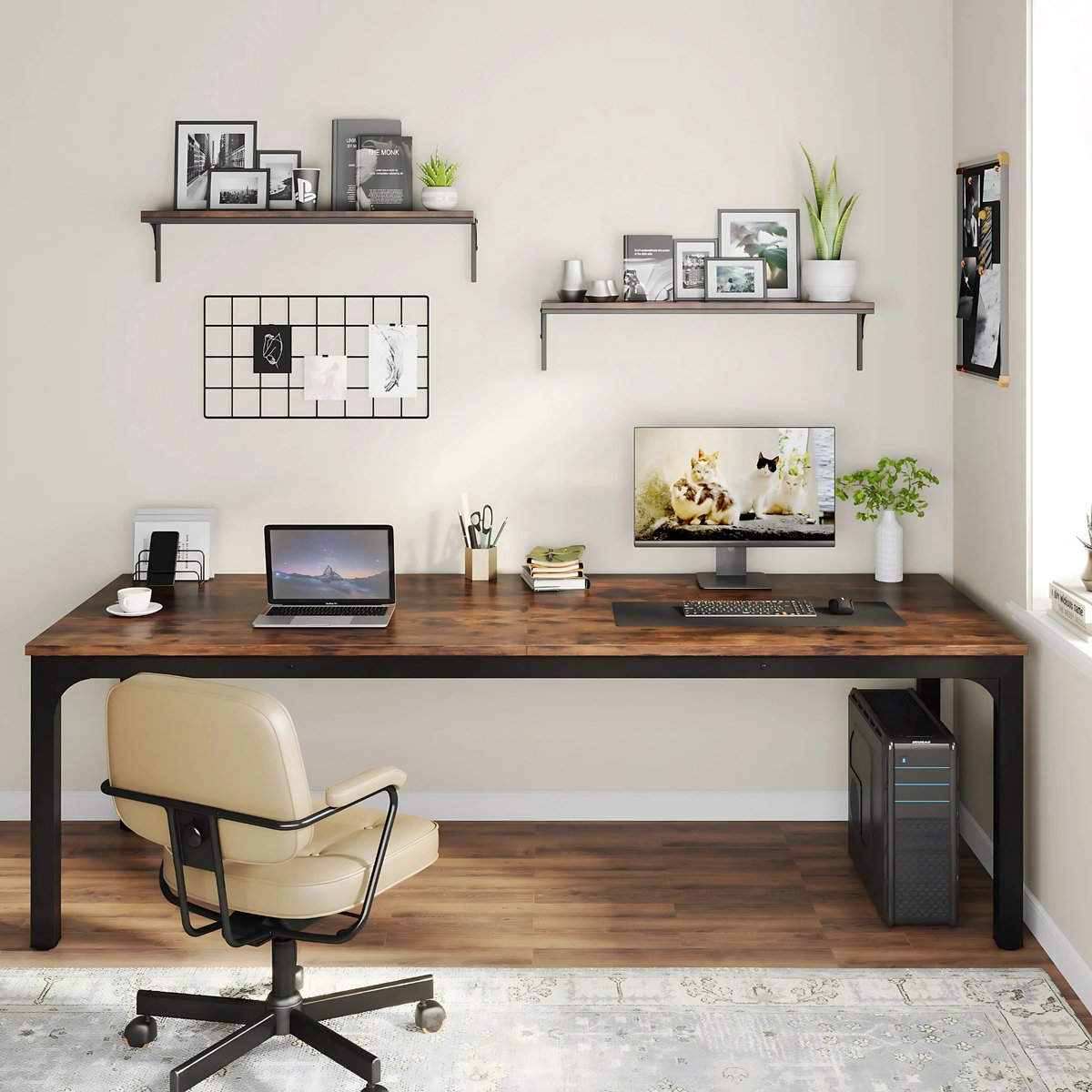 Computerbureau Milano - Voor 2 Personen - 200cm - Bruin - Voor thuis of werk - Hout en metaal