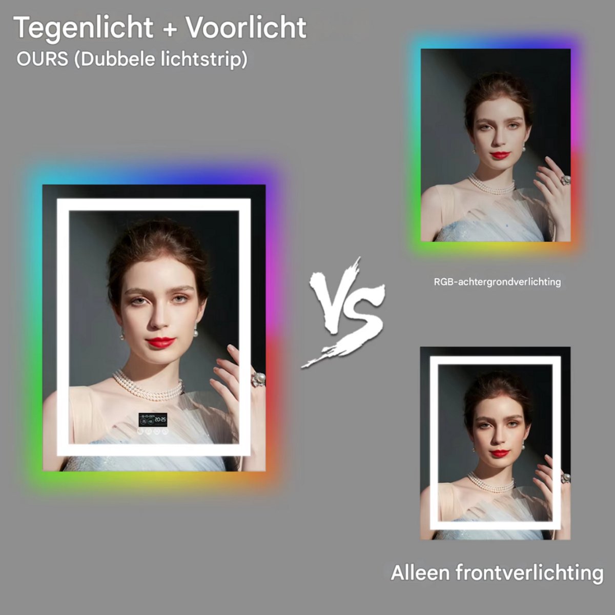 Badkamerspiegel Musica - Met verwarming en LED verlichting - Bluetooth en muziek - Geen condens - Spiegel voor badkamer - 70x90cm