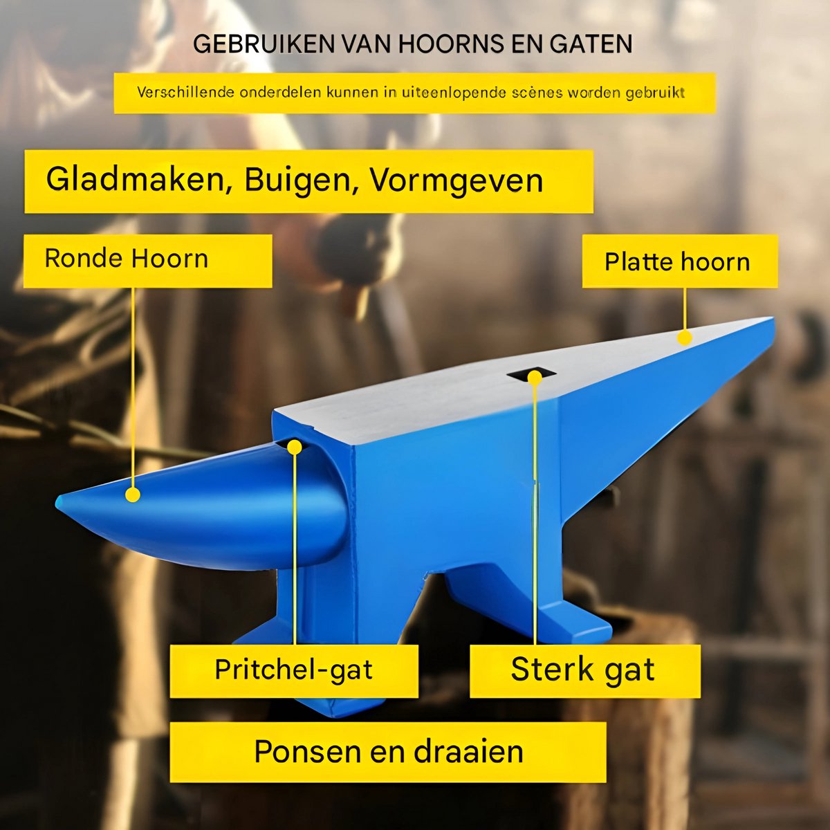 Smeed Aambeeld - 20KG Gesmeed Staal - Rond & Vierkant Gat