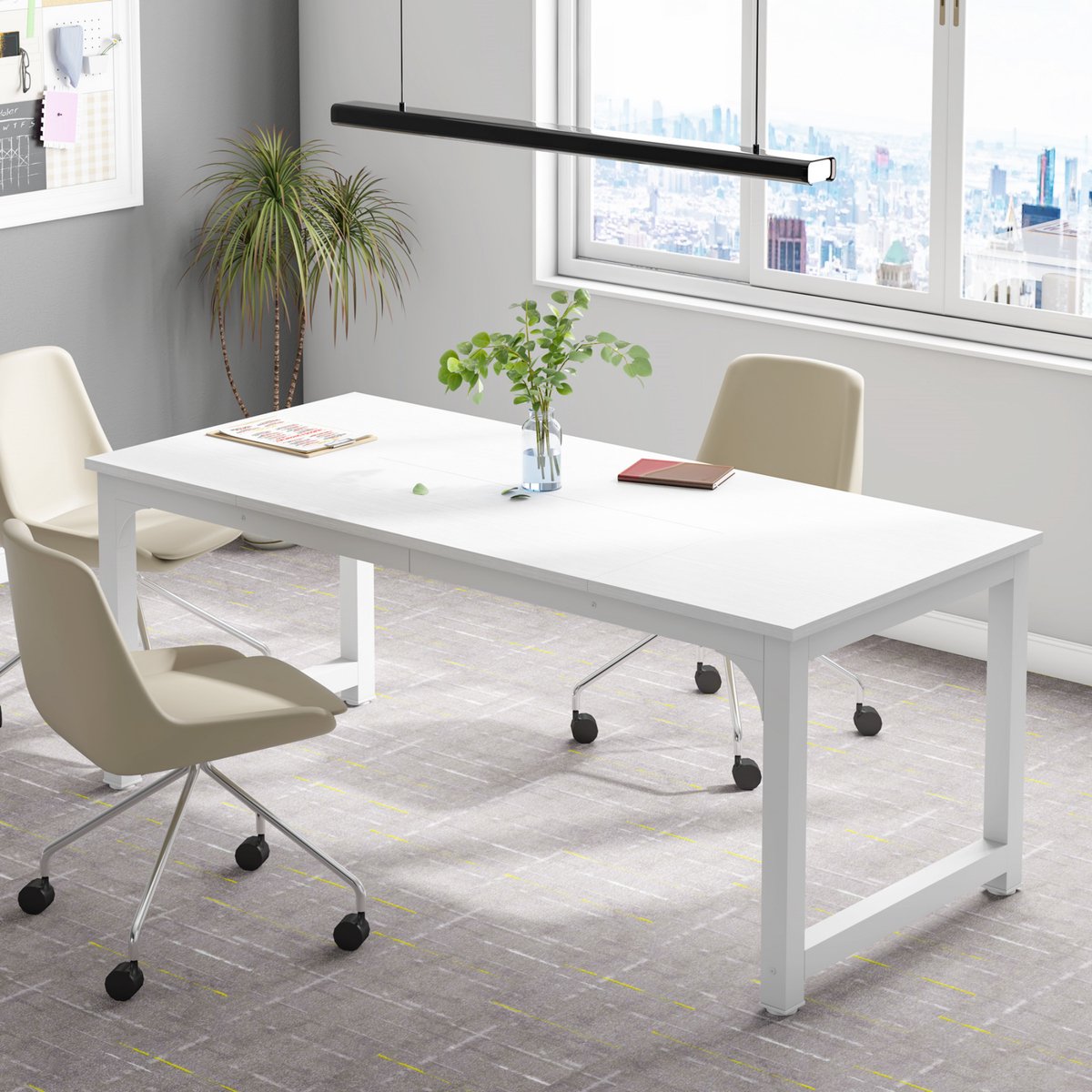 Bureau - Computerbureau - Lange bureau - Vergadertafel - Voor thuis of kantoor - Wit