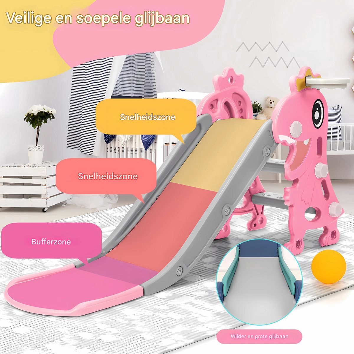Kinderglijbaan Vortex 3 in 1 - Met Basketbalring - Verstelbaar - Speeltoestel - Losse glijbaan - Voor binnen en buiten - Blauw