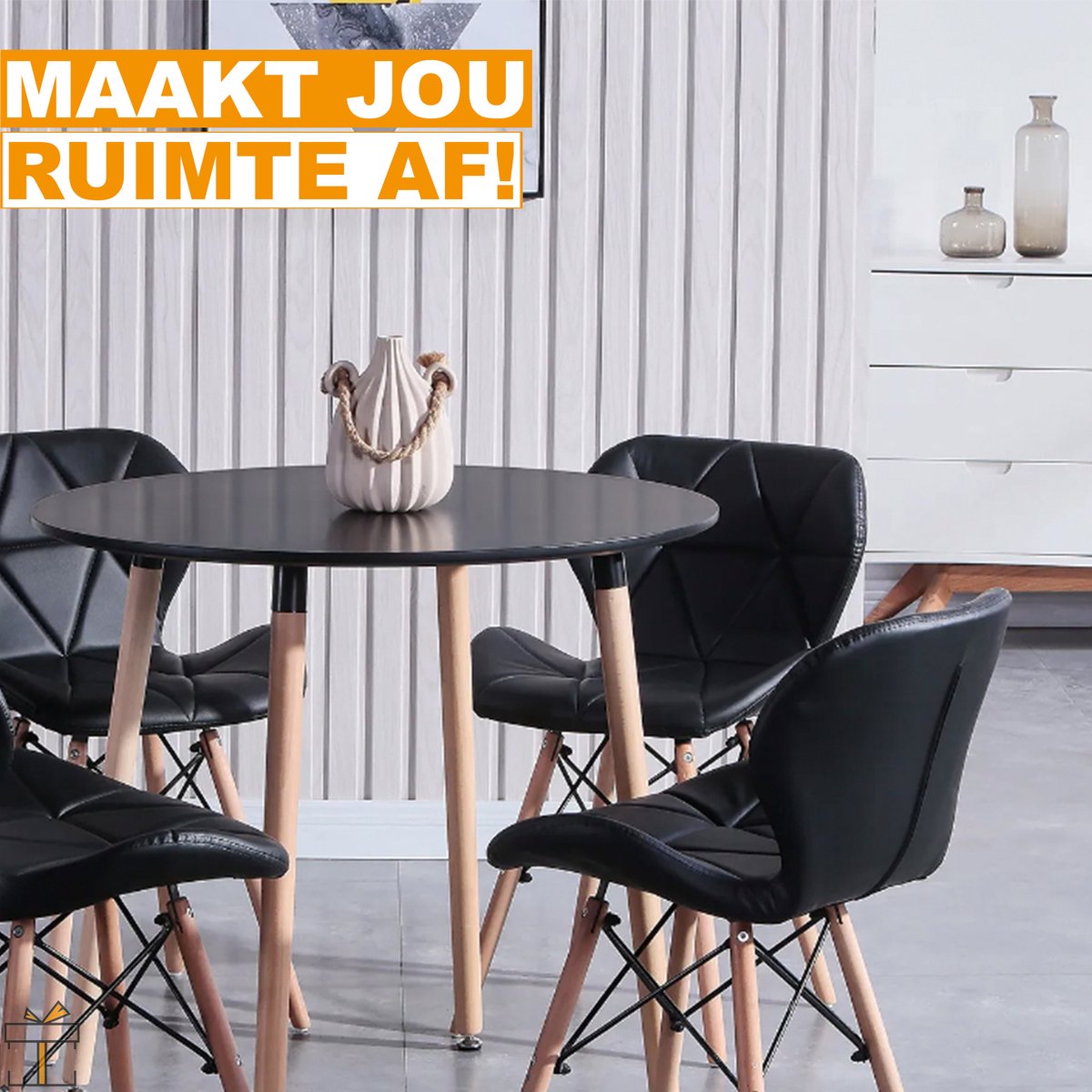 Happyment Moderne Eetkamerstoelen - Set van 8 - Zwart - Woonkamerstoelen - Keukenstoelen - Kuipstoel - Zithoogte 38cm