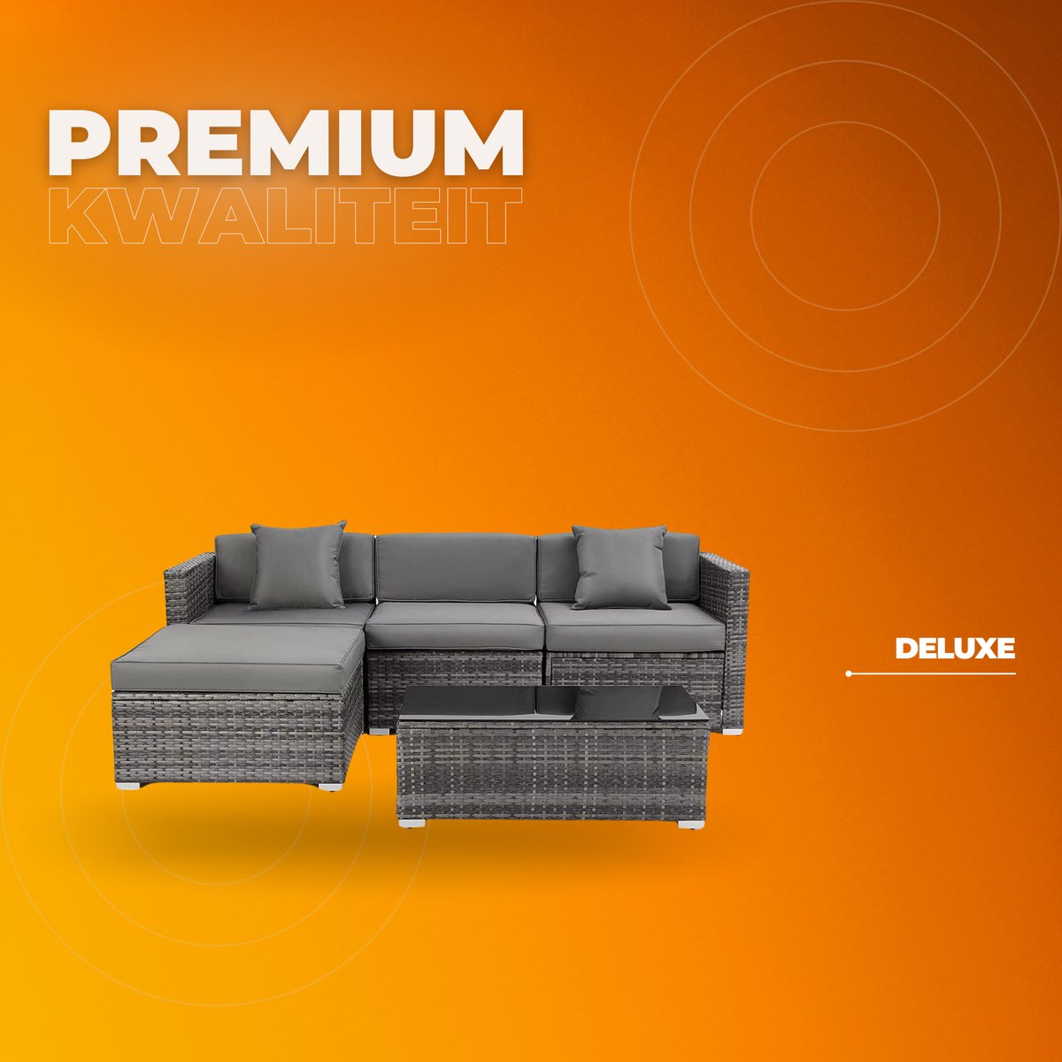 Polyrotan Lounge Tuinset voor 4 Personen - 5-delige Tuinmeubelen Set met Hoekbank en Salontafel - Incl. Kussens voor Patio & Tuin - Donkergrijs