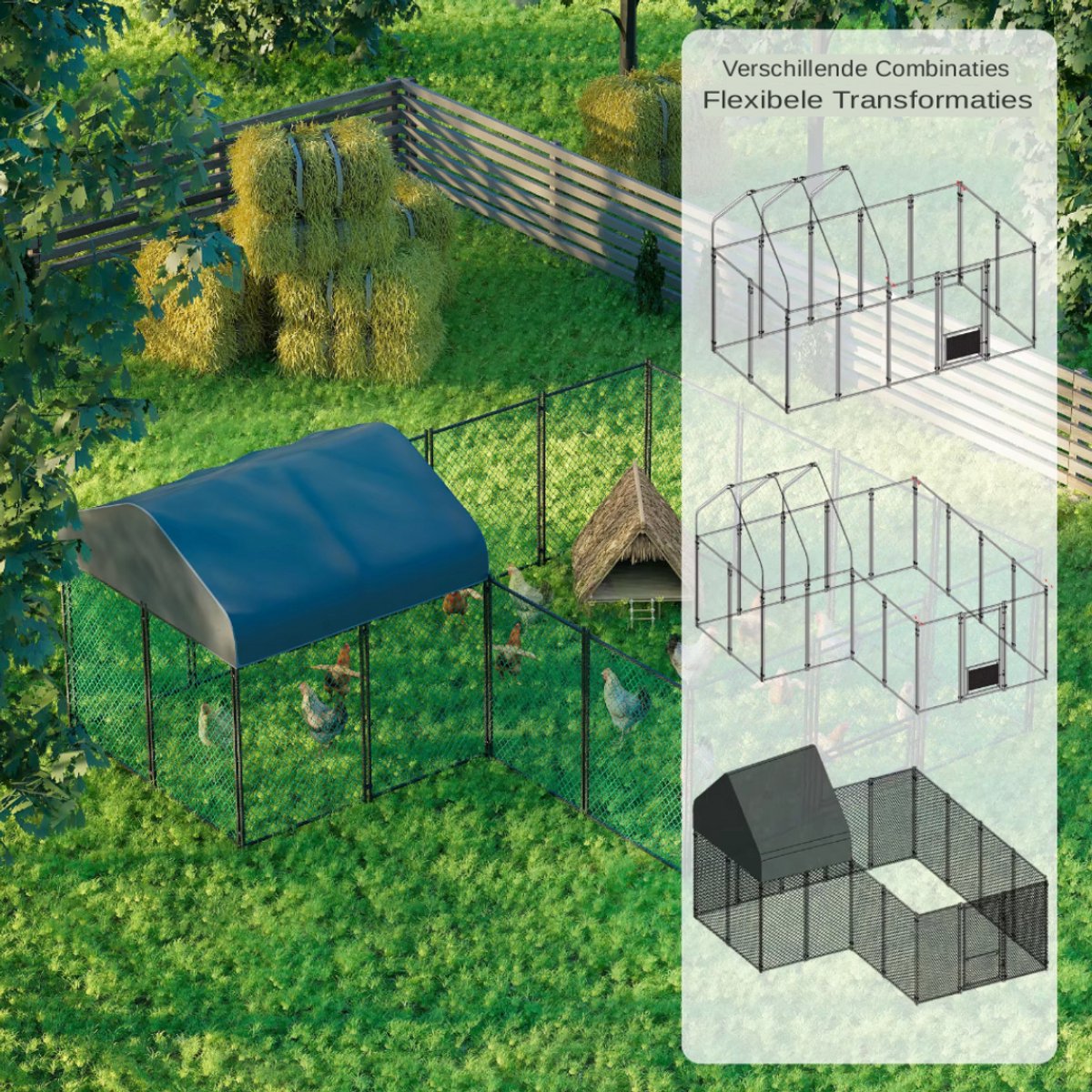 Gazonus Kippenhok - Kippenren voor buiten en tuin - Inclusief waterdichte hoes - 200x300cm - Metaal