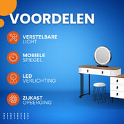 Kaptafel met LED-verlichting - Make-up tafel - Voor Slaapkamer - 3-delige Verstelbare Lichtintensiteit - Inclusief Mobiele Spiegel & Zijkast van