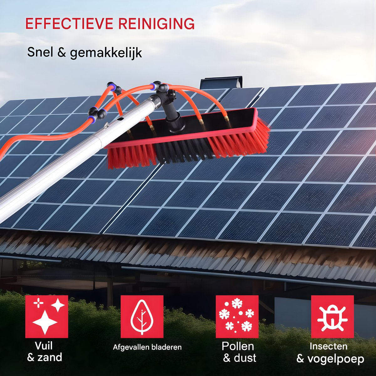 Reinigingsborstel voor Zonnepanelen - 9 meter - Met Telescopisch Handvat - Draaibare Raam- & Paneelborstel