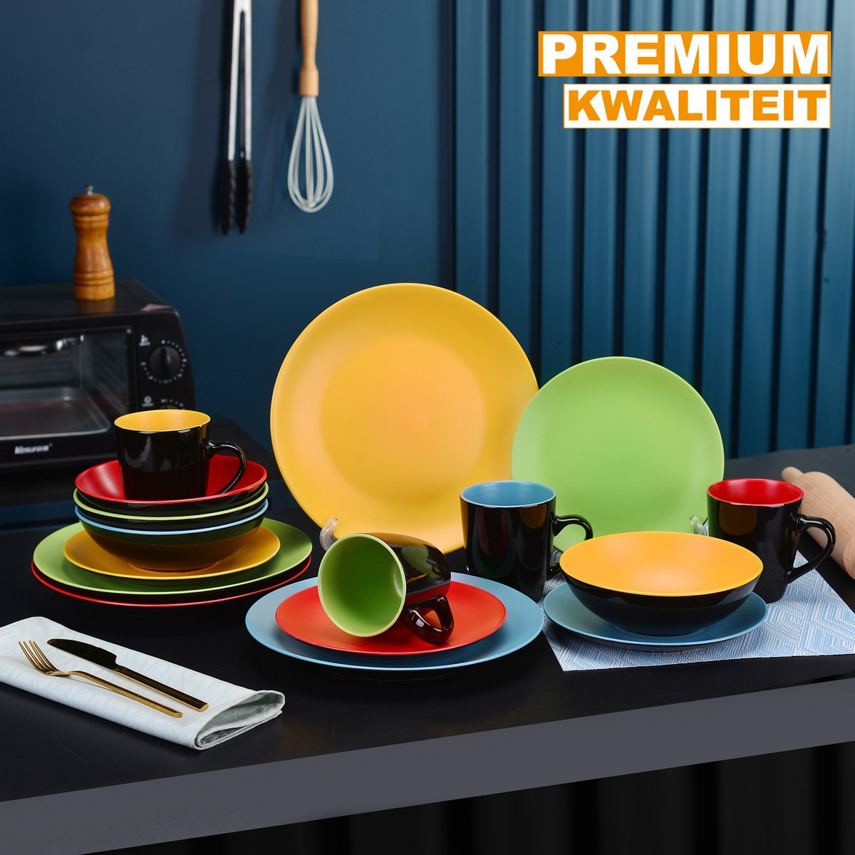 Valenza Serviesset - 16 delig - 4 persoons - Rainbow - Dinerborden - Bordenset - Diepe borden - Ontbijtborden - Servies - Keukenservies