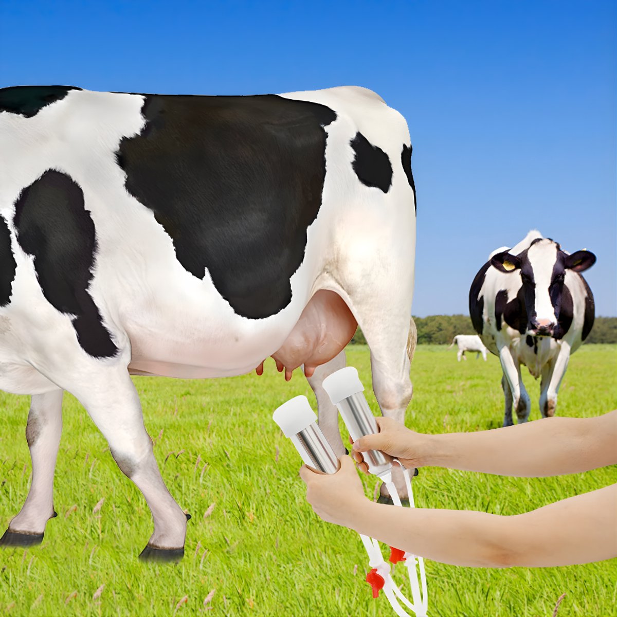 Melkmachine voor koeien - Melkproductie - Vacuumpomp - Voor melkproductie - Met roestvrijstalen emmer - 2-in-1, 5L