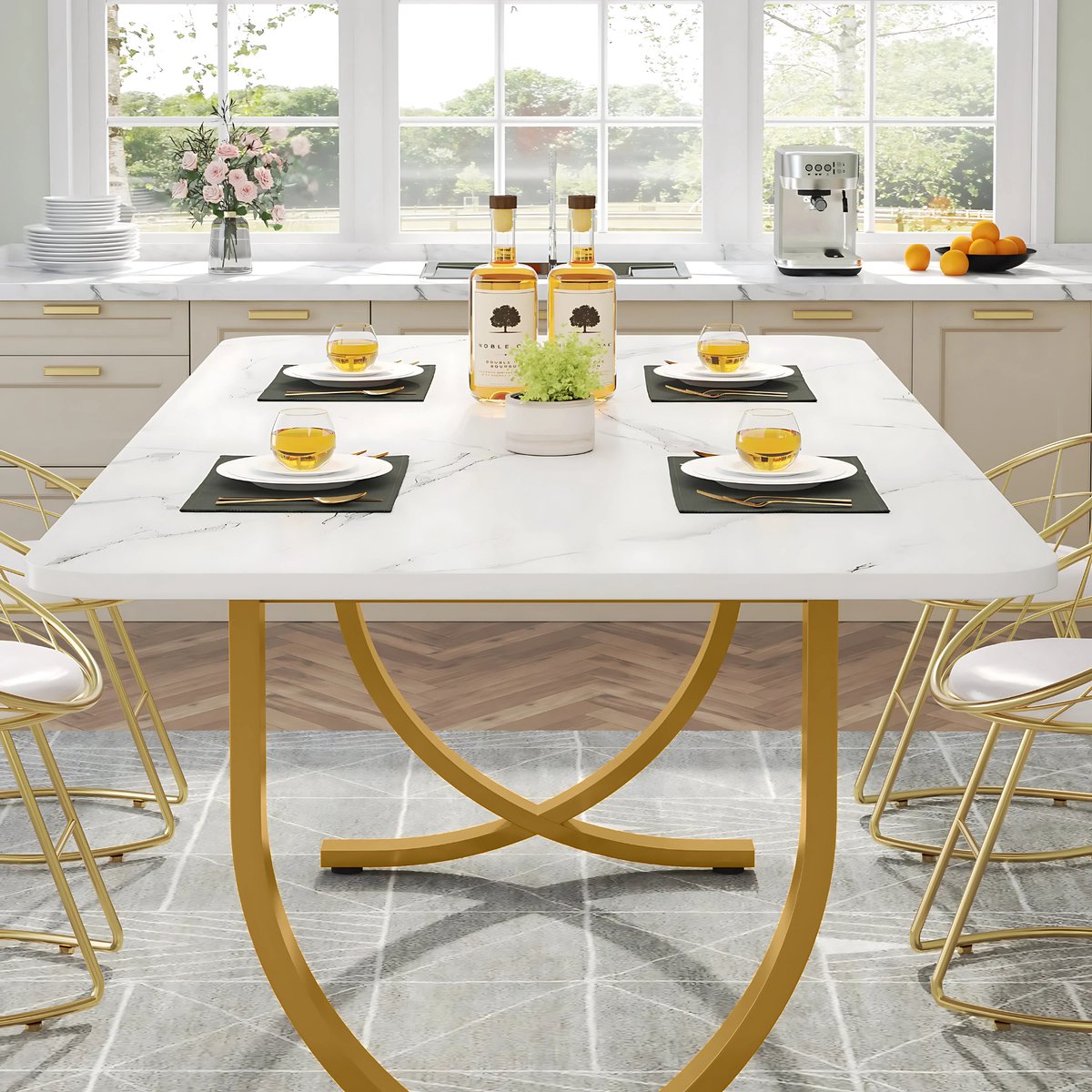 Moderne eetkamertafel Opulence - Woonkamer -Marmerlook Blad - 160cm
