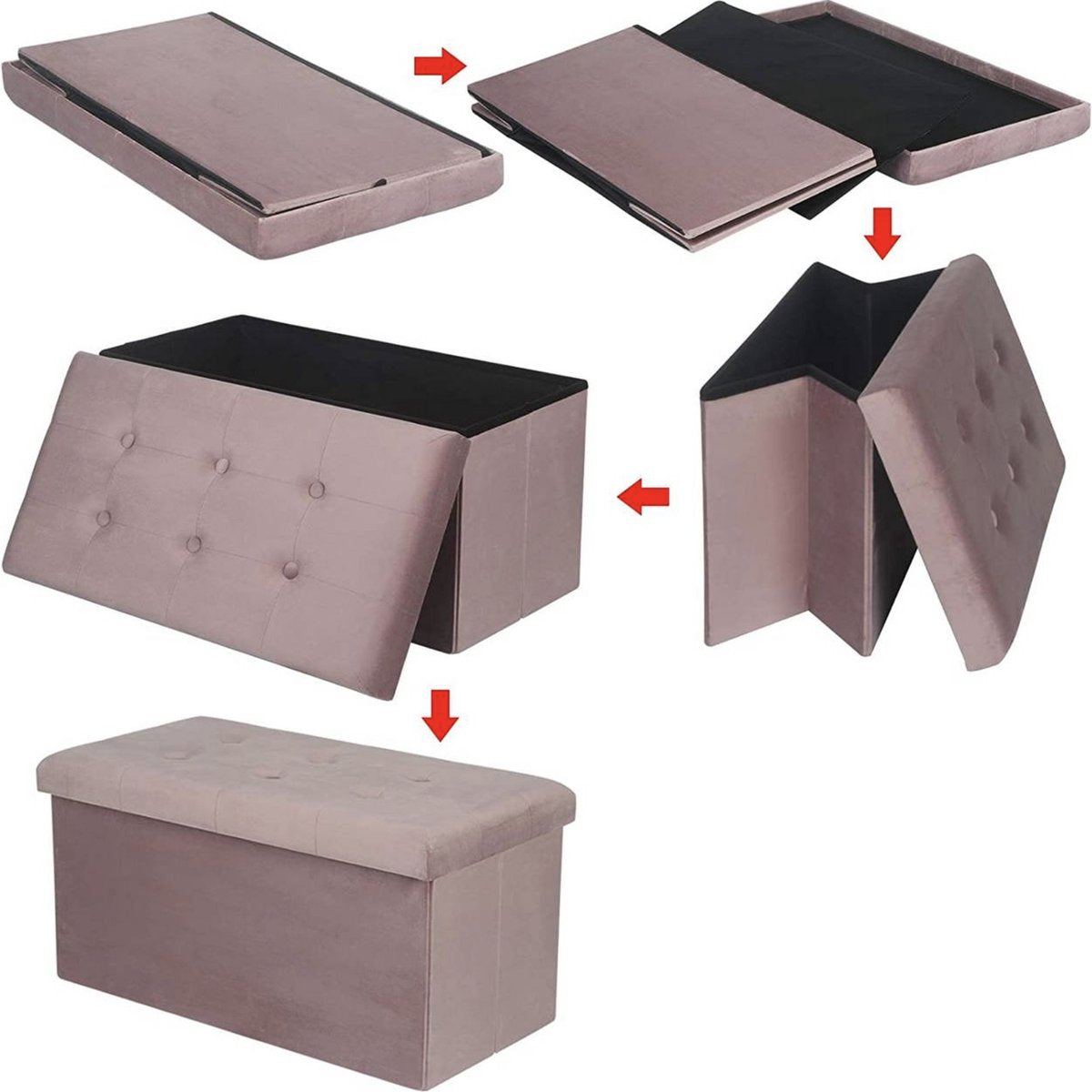 Moderne Opbergbank Nero - Met opbergruimte - Zitbank Poef - Voetenbank - Opbergbox hocker - Zitkist met deskel - Roze - Velvet - 76x38x38 cm