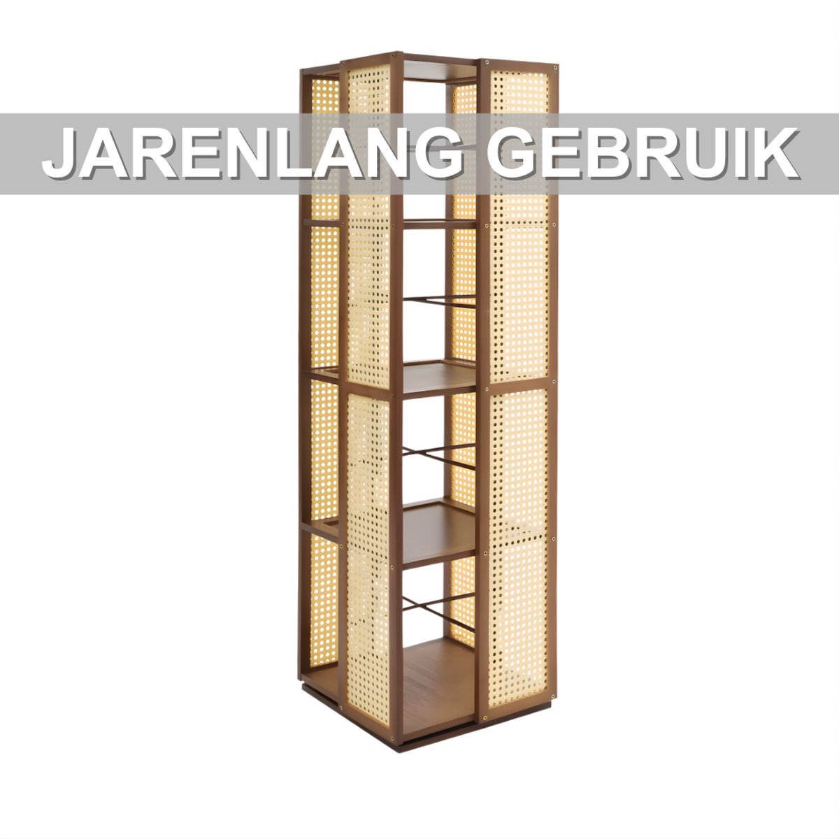 Draaibare boekenkast - Boekenrek - Opberruimte - Voor boekenopslag - Voor boeken en decoratie - 4-laags - 360° draaibaar ontwerp - Tan