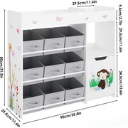 Speelgoedopbergkast – Kinderspeelkamer - Kinderboekenkast – Voor kinderen in kinder- of speelkamer – 9 opbergruimtes voor speelgoed en boeken – Hout, wit