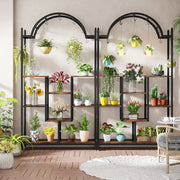 Plantenstandaard Vexal - 5 lagen - Gebogen Metalen Plantenrek - 190 cm hoog × 100 cm breed × 30 cm diep - Met Hangende Haken - Grote Bloemen