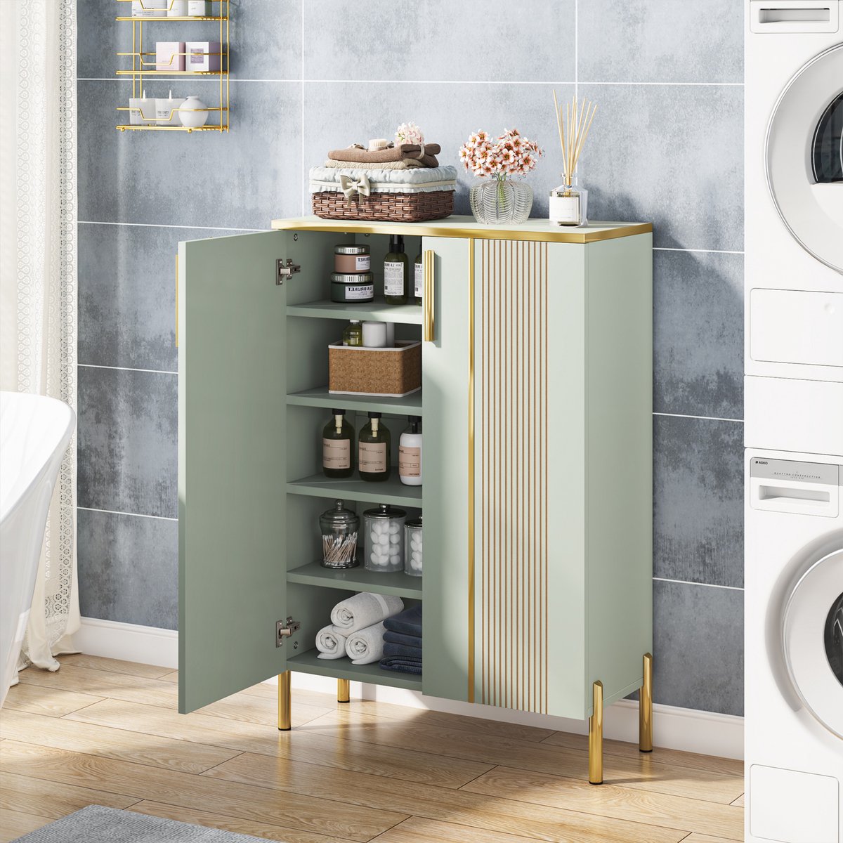 Schoenenkast Nero met deuren - Schoenenrek - 110cm - 6 laags - Houten opbergkast - Groen - 18 paar