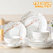 Classina Serviesset Vittoria - 12 delig - 4 persoons - Wit/Goud - Dinerborden - Bordenset - Diepe borden - Ontbijtborden - Servies - Keukenservies