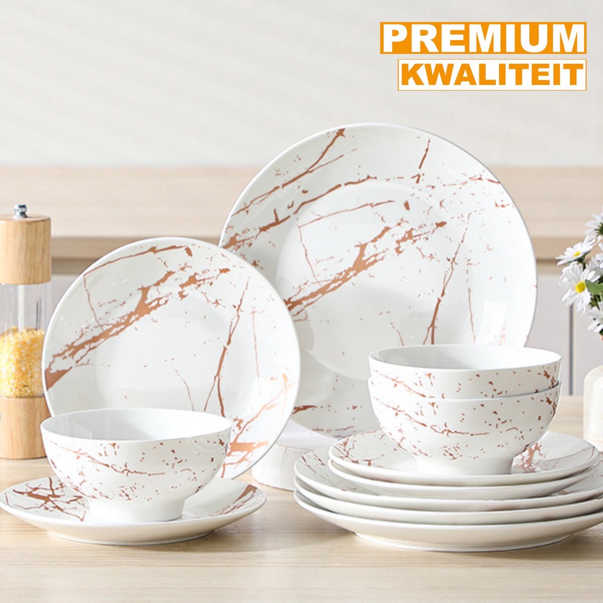 Classina Serviesset Vittoria - 12 delig - 4 persoons - Wit/Goud - Dinerborden - Bordenset - Diepe borden - Ontbijtborden - Servies - Keukenservies