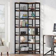 Hoekkast Dublin - Hoge vakkenkast 200cm - Boekenrek Hoekmeubel - Opbergrek 7 planken - Bruin