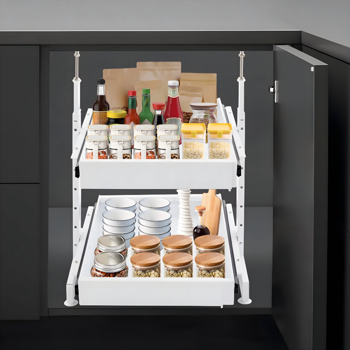 Uittrekbare kastorganizer - Keuken organizer - Opbergrek - Voor keukenkasten en opbergruimte - Praktisch en ruimtebesparend - Wit