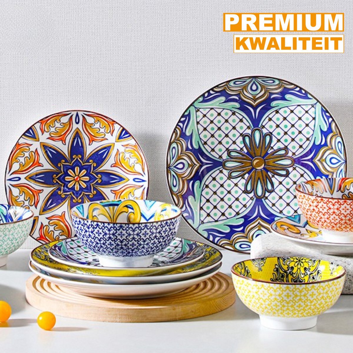 Mosaïque Bellagio Serviesset - 12 delig - 4 persoons - Mozaïek - Dinerborden - Bordenset - Diepe borden - Ontbijtborden - Servies - Keukenservies