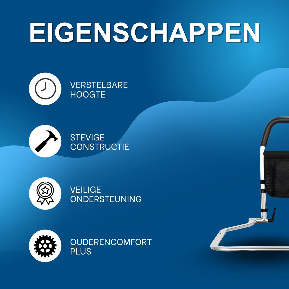 Bedhek - Bedbeugel - Bedrail - Bedrand - Senioren - Ouderen - In Hoogte Verstelbare - Valpreventie - Tot 58cm verstelbaar