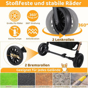 Hondenbuggy 2-in-1 - Inklapbare honden buddy - Hondenkar - Voor Honden en Katten - All terrain - 360° - Tot 40kg - Zilver/roze