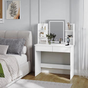 Witte Kaptafel met LED Spiegel - Verstelbare Helderheid & 2 USB Poorten - Moderne Make-up Tafel voor Slaapkamer