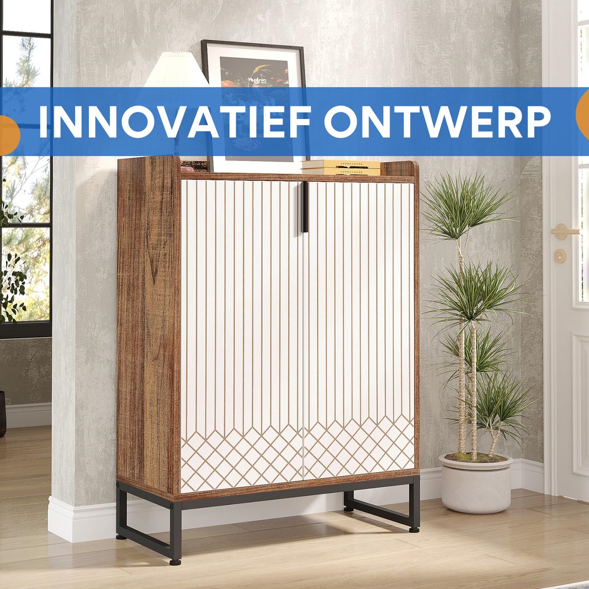 Schoenenkast met deuren - 5 lades - Bruin - Voor 20 paar - Schoenenrek - Woonkamer en slaapkamer