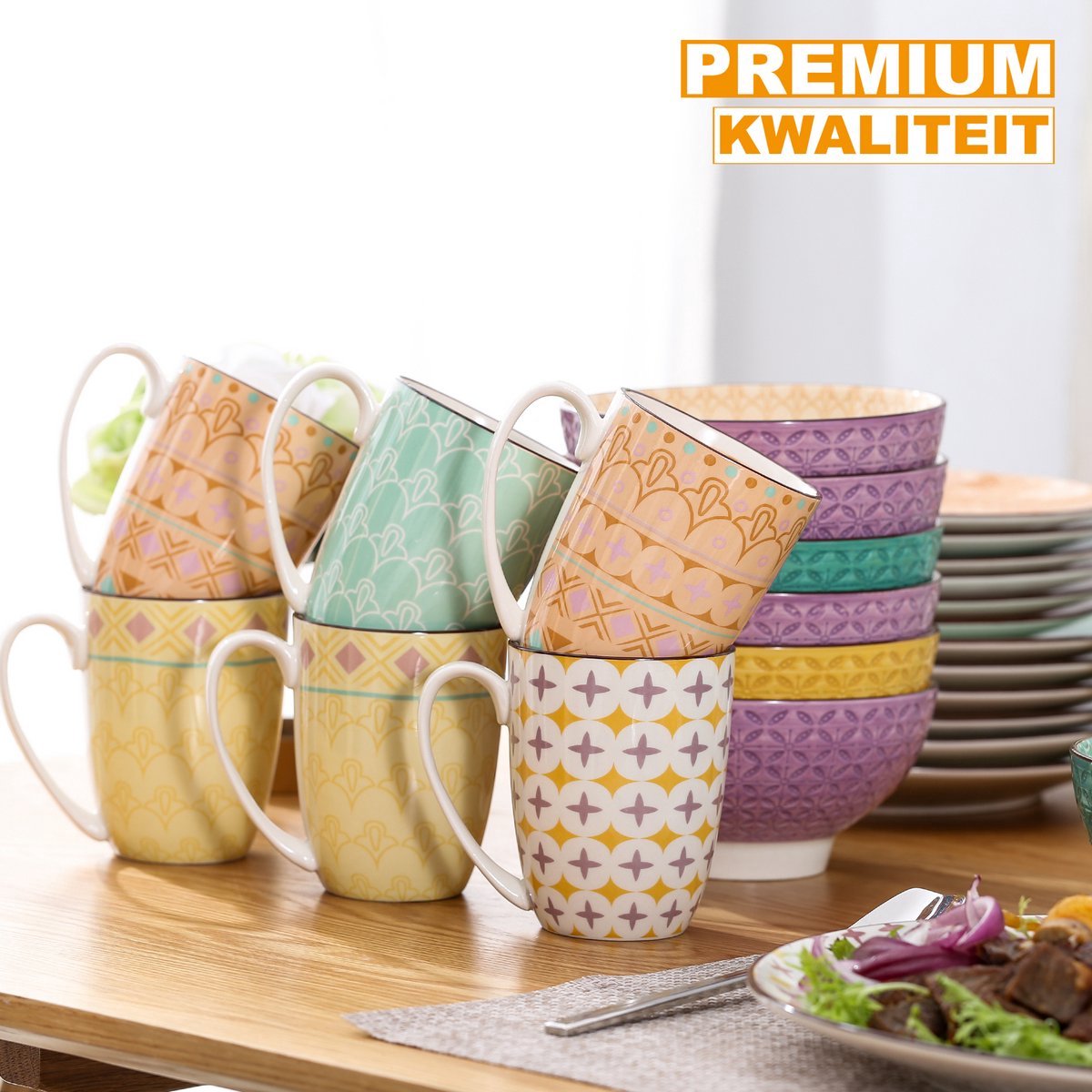 Empress Bordenset – Serviesset – Color 4 persoons – 16 delig – Kleurrijk Keramisch – Breakfast Plates – Grote inhoud