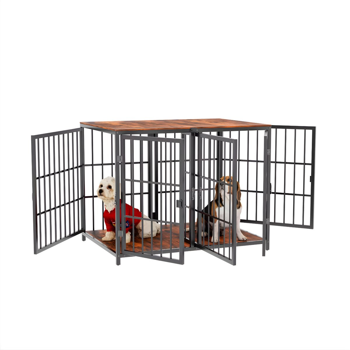 Hondenbench - Hondenkrat - Hondenkennel - Hoekvormig - Hondenhok - Voor Kleine & Middelgrote Honden - Walnoot - 90x62x68.5cm